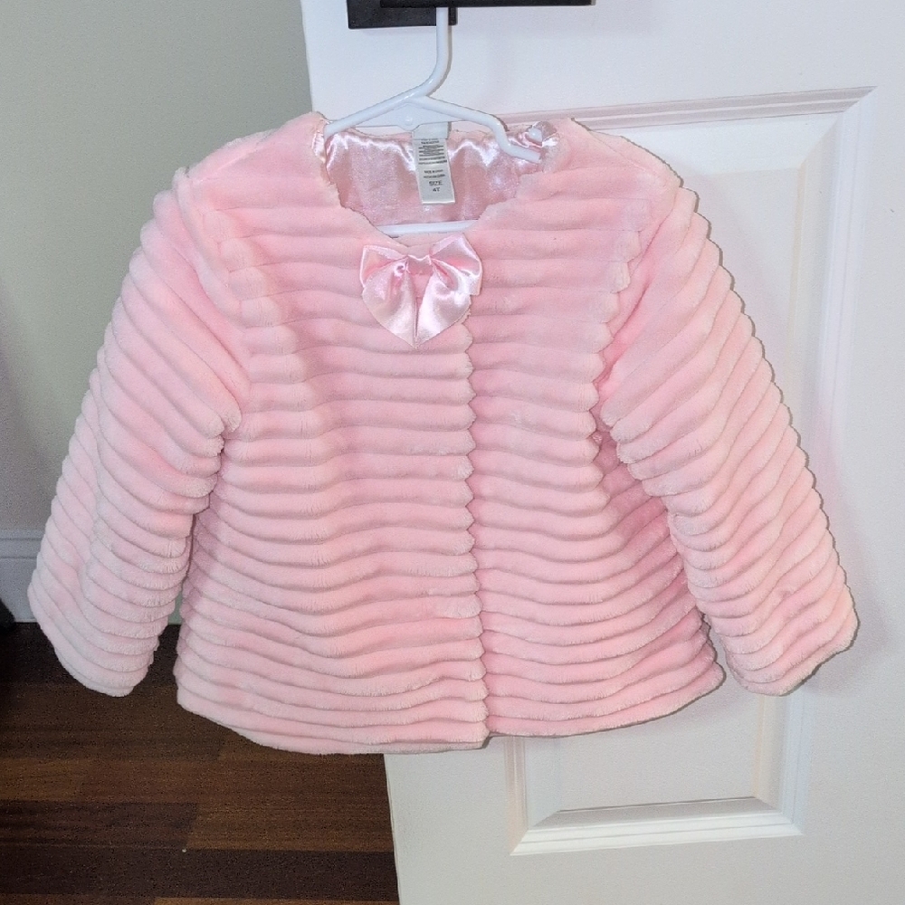 Little Me Pink Ribbed Faux Fur Jacket